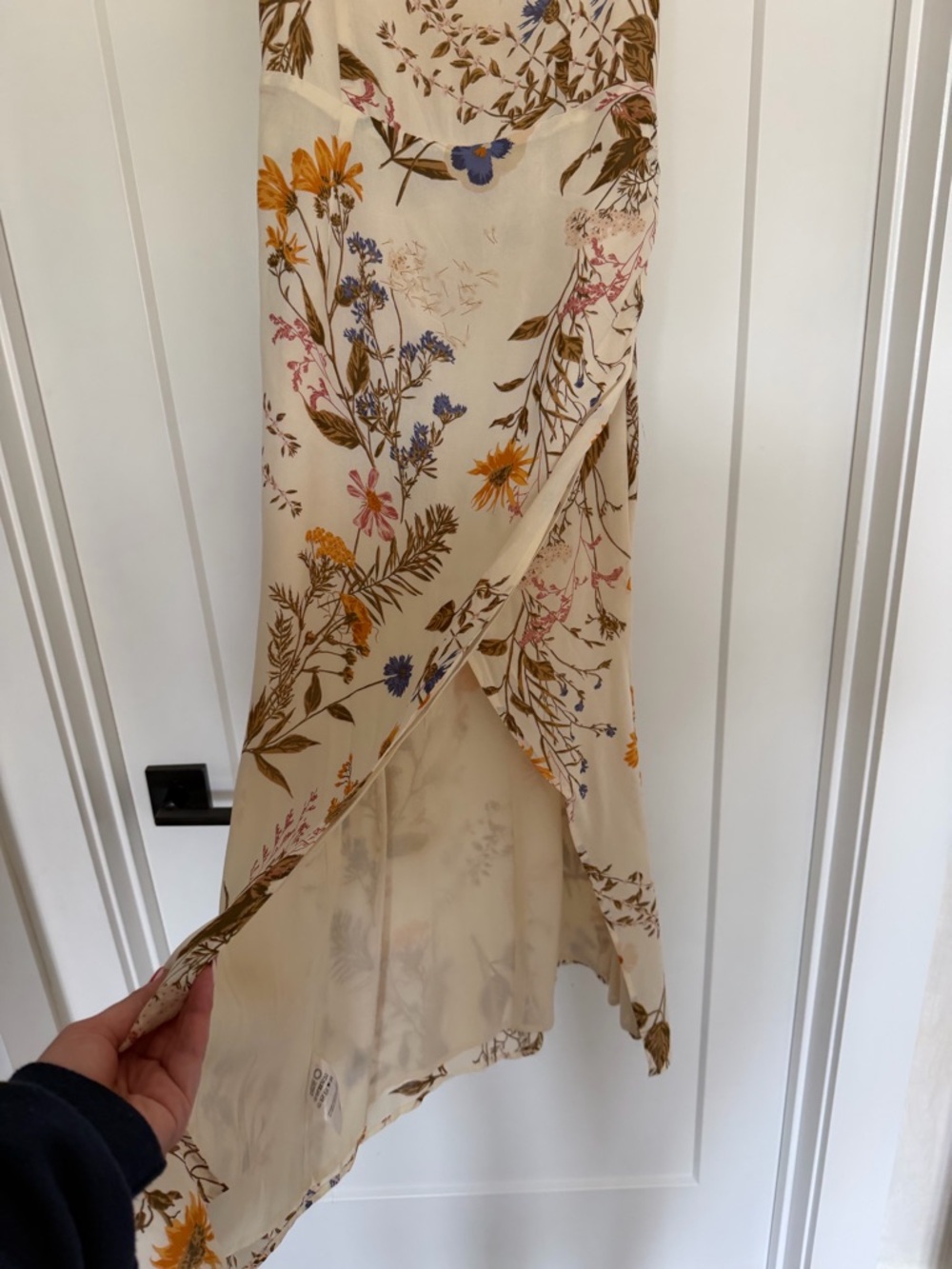 Reformation Kourtney cream dress with brown and blue floral accents - Picture 8 of 11